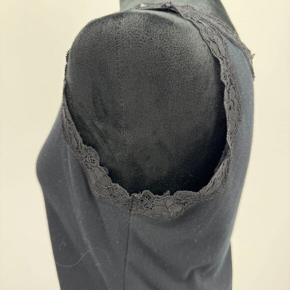 Karen Scott Babydoll Tank Top Womens Black Lace Y2K‎ Sleeveless V Neck Ribbed - Picture 7 of 8